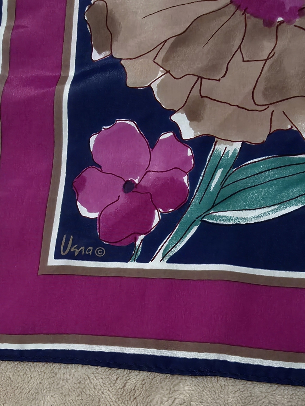 Vera Neumann Vintage Scarf - Purple, Navy, Taupe, Green